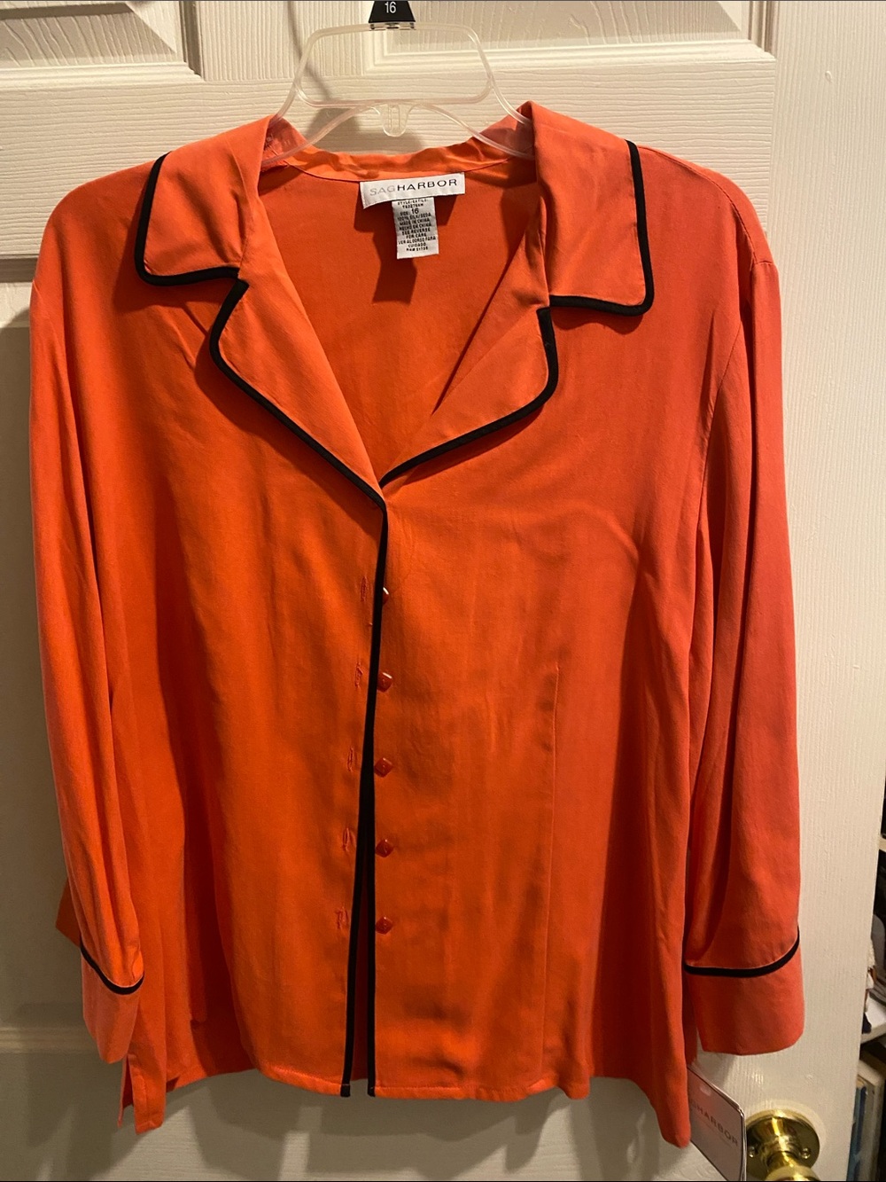 Sag Harbor Orange Blouse with Black Piping